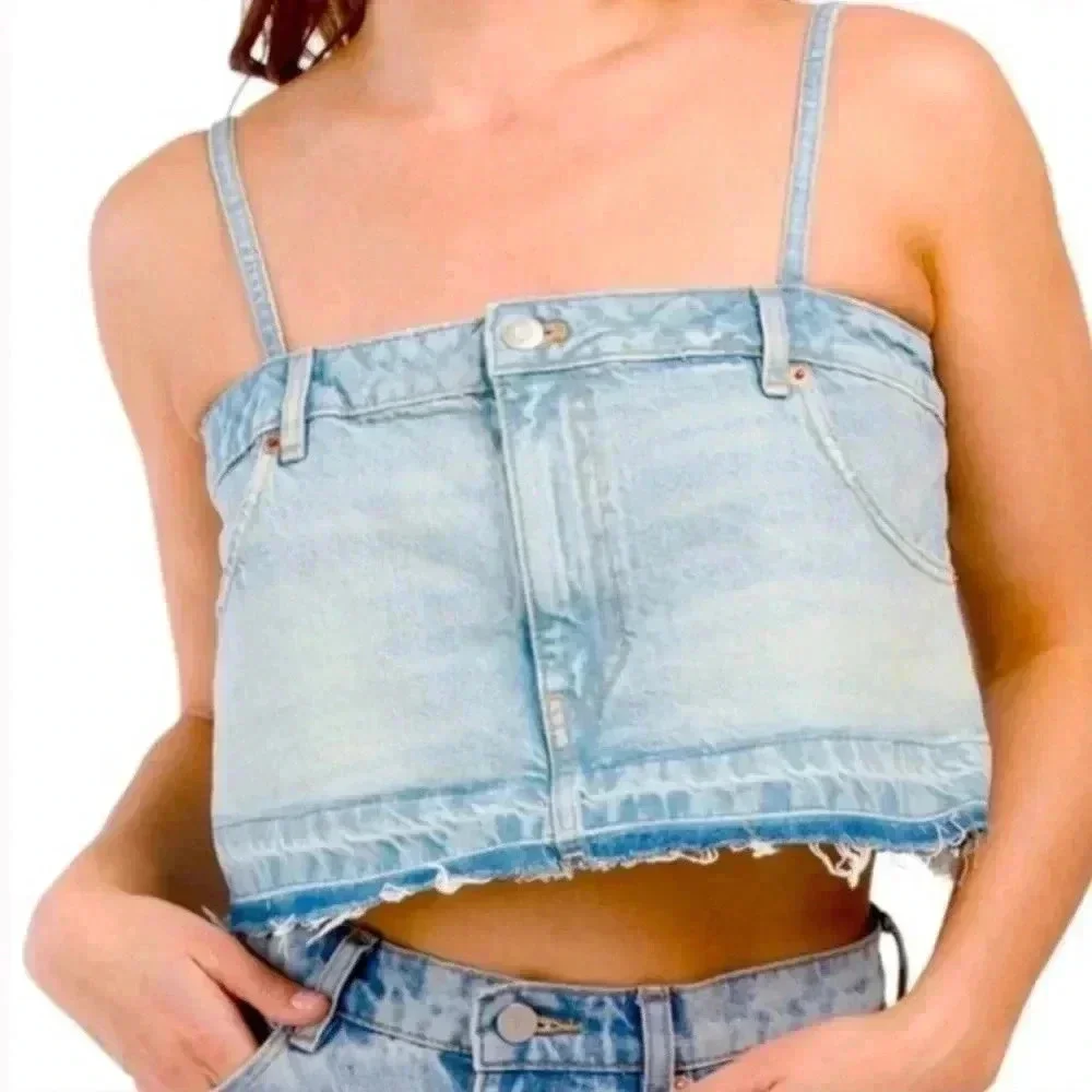 ZARA Denim Crop Top Size Medium NWT - Picture 8 of 11